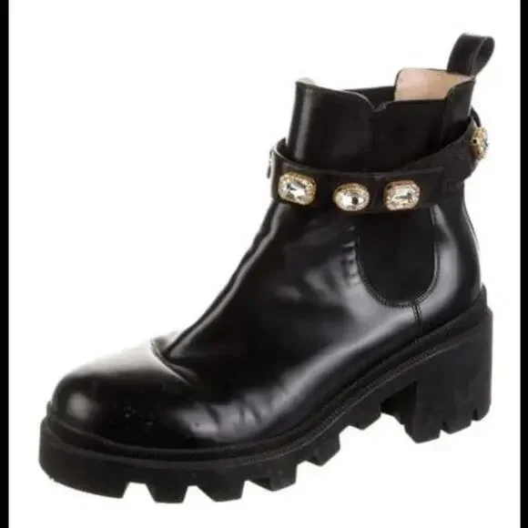 Gucci Leather Chelsea Boots with Double G Logo & Jewel Strap – US11 / IT41 - Picture 2 of 5